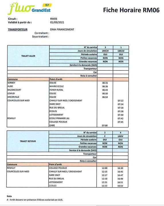 Horaire bus gare rémilly